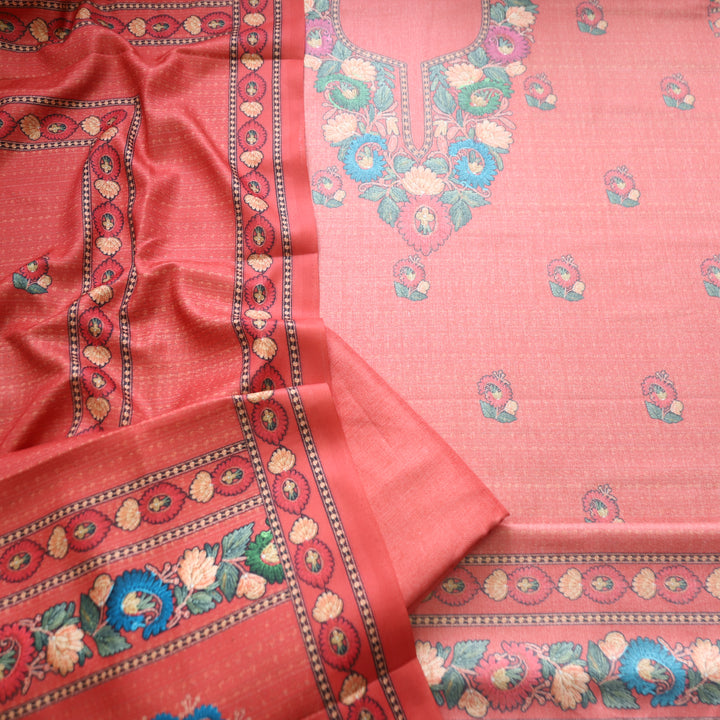 Rudraksh Coral Blush Digital Kashmiri Printed Semi Pashmina Winter Set