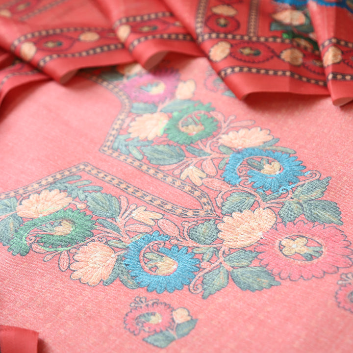 Rudraksh Coral Blush Digital Kashmiri Printed Semi Pashmina Winter Set