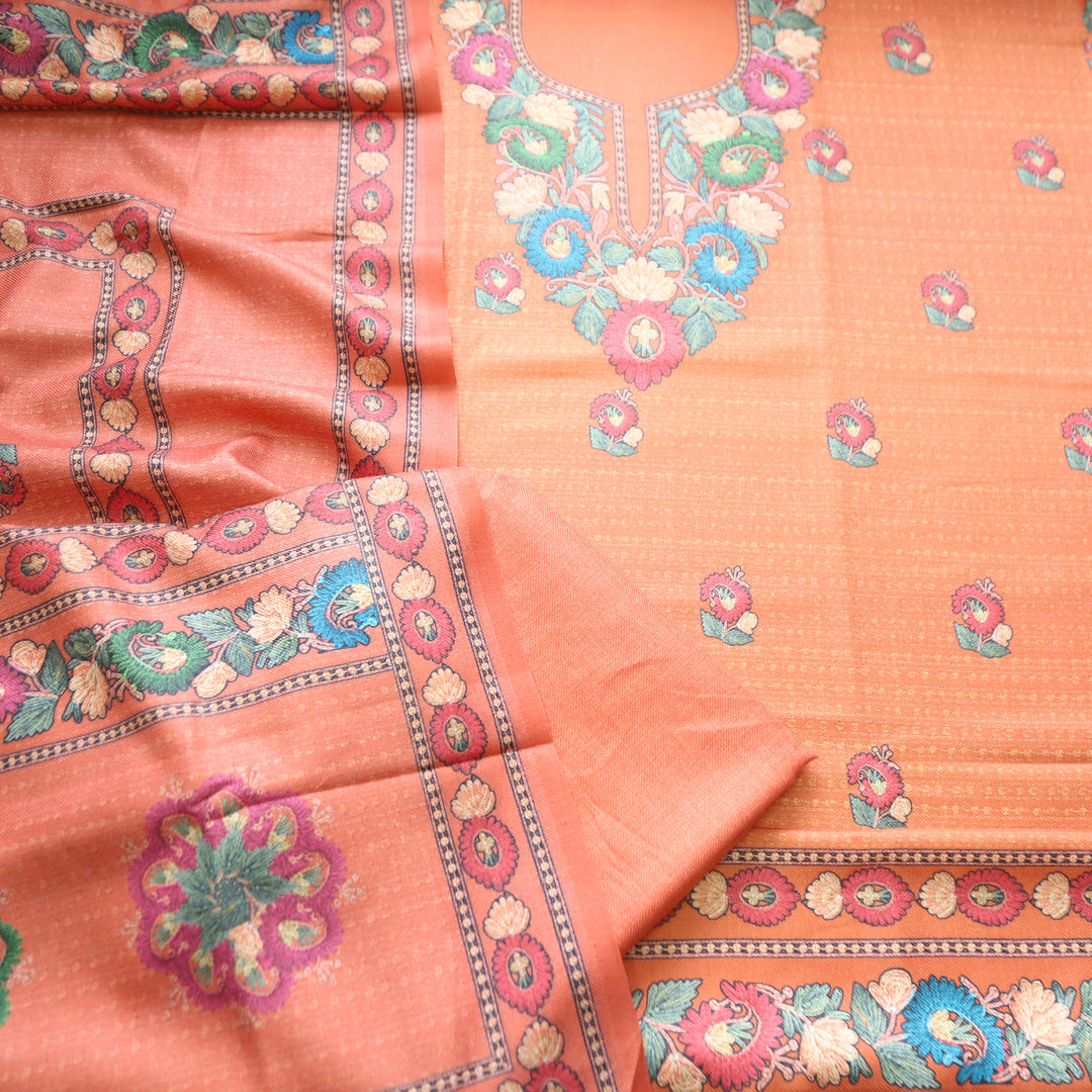 Rudraksh Tang Orange Digital Kashmiri Printed Semi Pashmina Winter Set