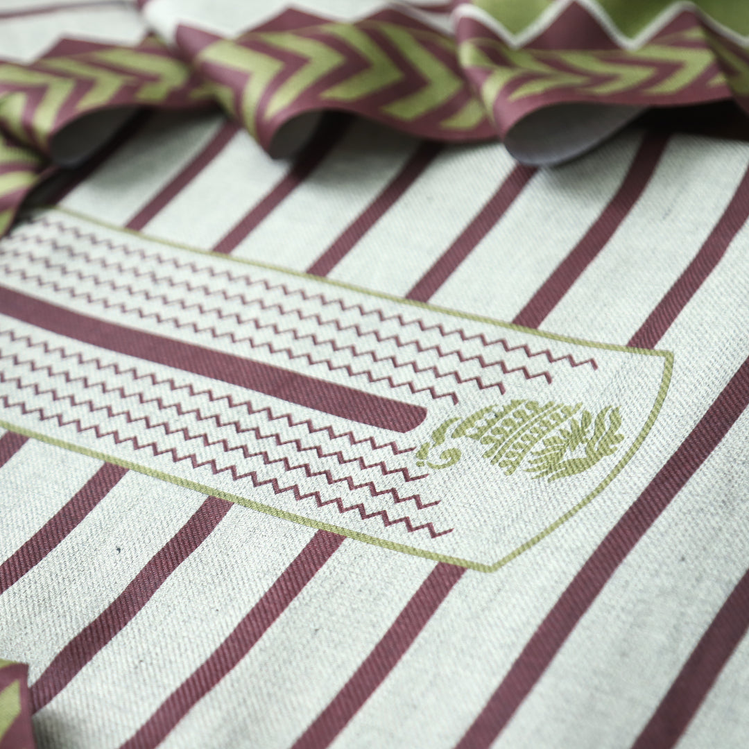 Rashi Hazel Grey with Wine Stripe Digital Print Semi Pashmina WInter Set