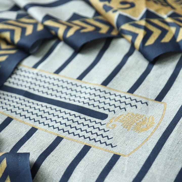 Rashi Hazel Grey with Blue Stripe Digital Print Semi Pashmina WInter Set