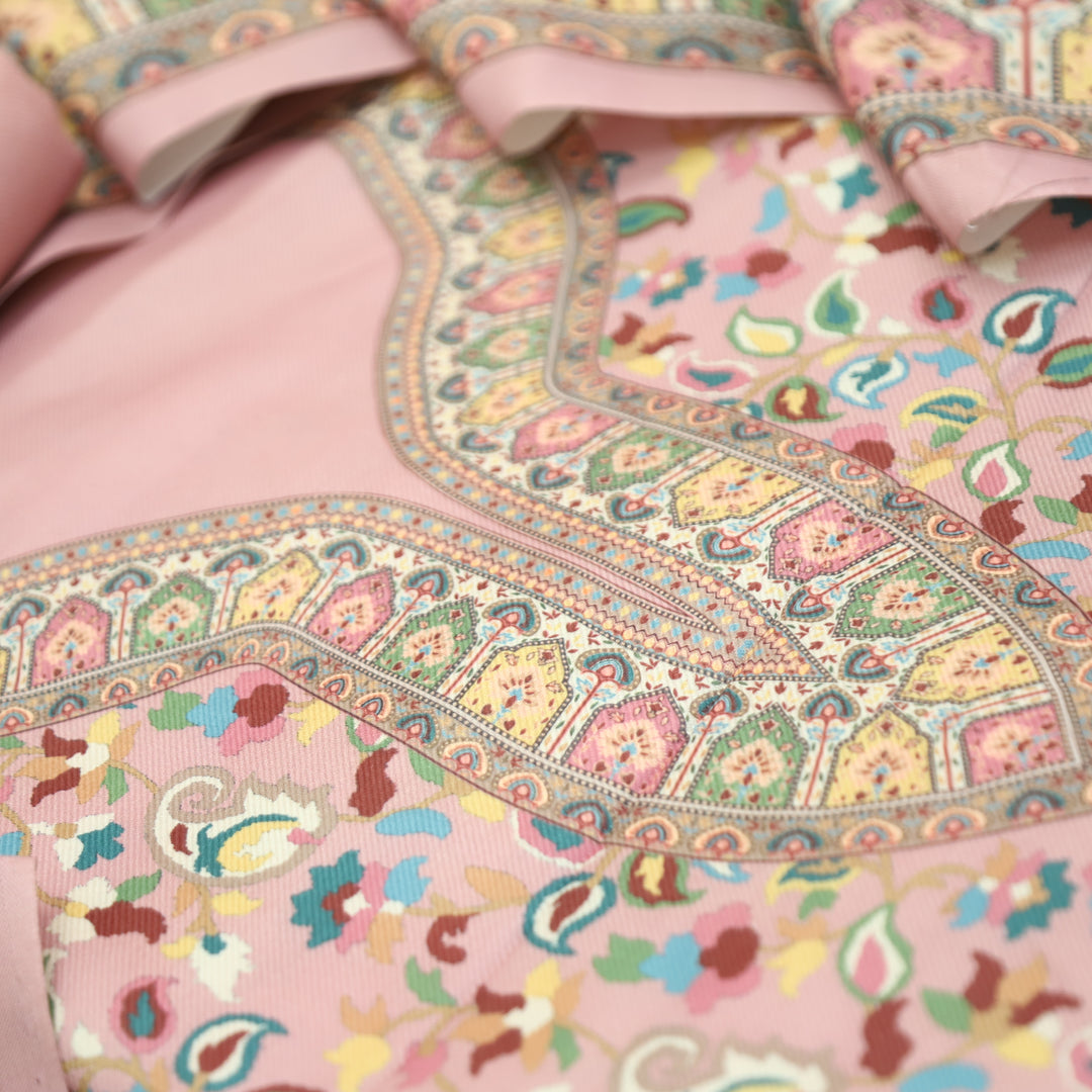 Mehbooba Petal Pink Kanni Floral Printed Semi Pashmina Winter Set