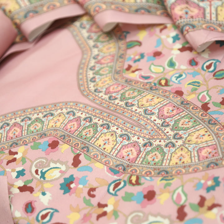Mehbooba Petal Pink Kanni Floral Printed Semi Pashmina Winter Set
