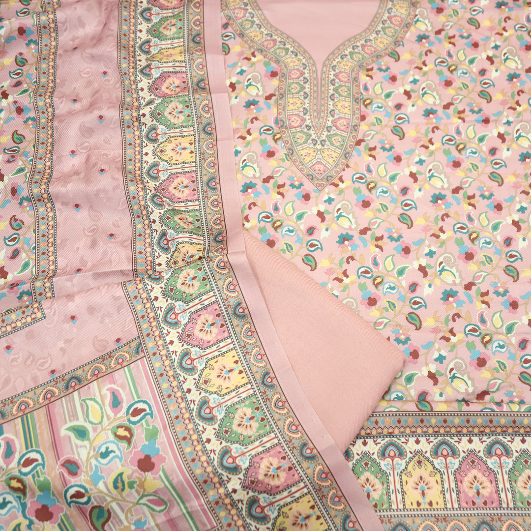 Mehbooba Petal Pink Kanni Floral Printed Semi Pashmina Winter Set