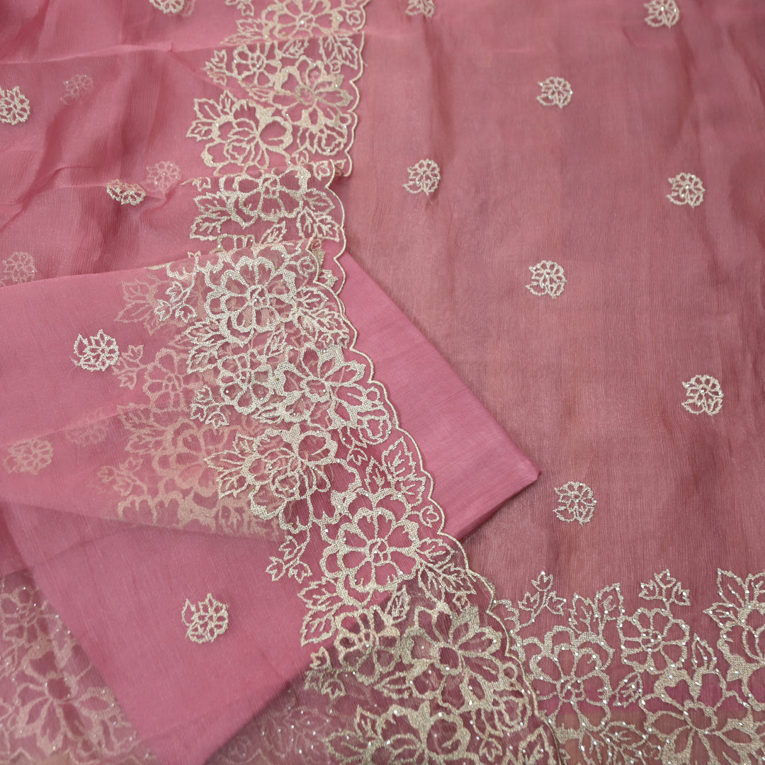 Ananya Mauve Pink Cut Work with Zari and Stone Work Crinkle Organza Suit Set