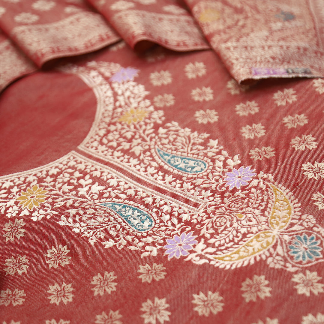 Shantipriya Bride Red Zari Woven Semi Pashmina Winter Set
