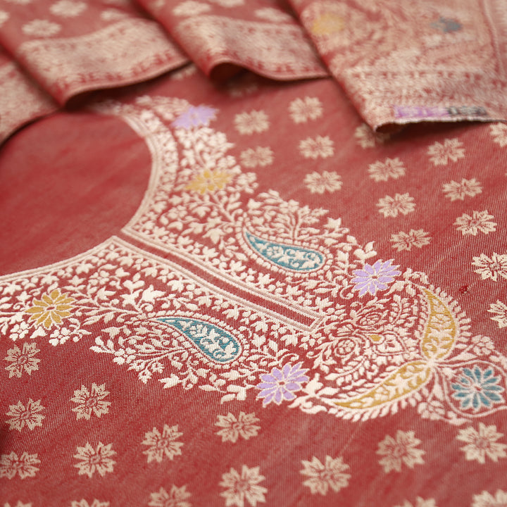 Shantipriya Bride Red Zari Woven Semi Pashmina Winter Set