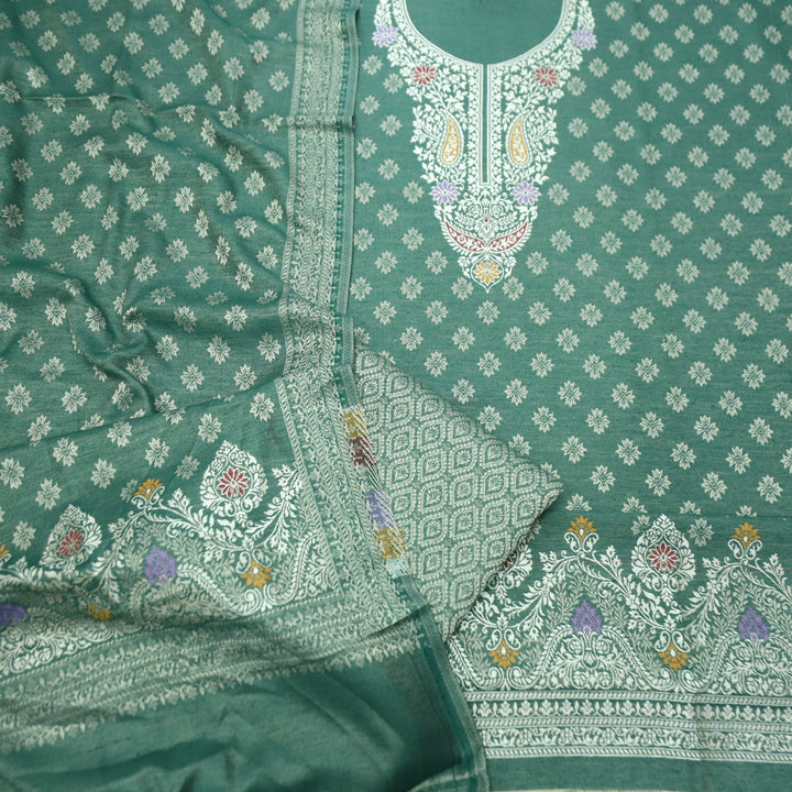 Shantipriya Emerlad Green Zari Woven Semi Pashmina Winter Set