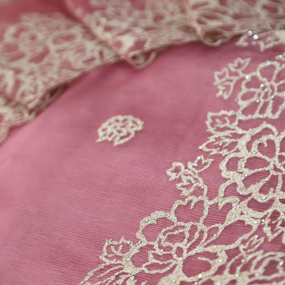 Ananya Mauve Pink Cut Work with Zari and Stone Work Crinkle Organza Suit Set