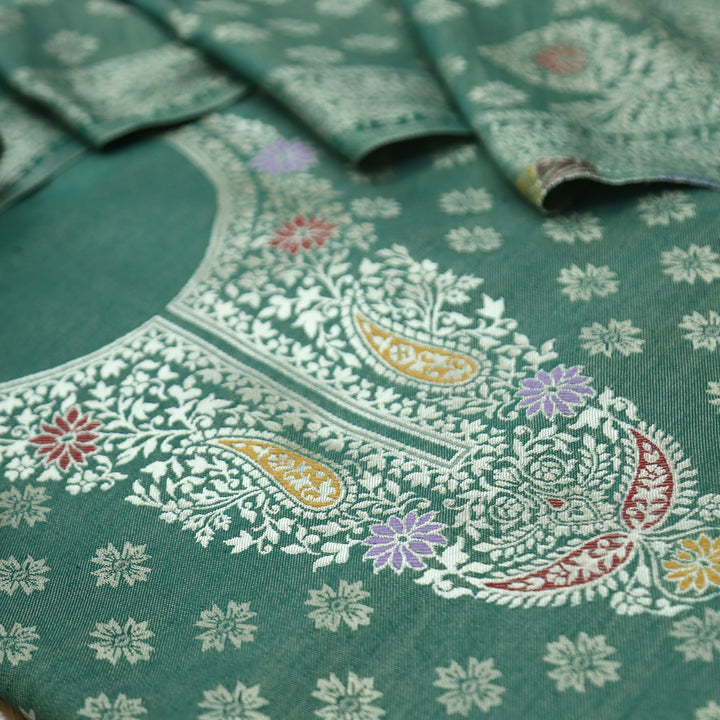 Shantipriya Emerlad Green Zari Woven Semi Pashmina Winter Set