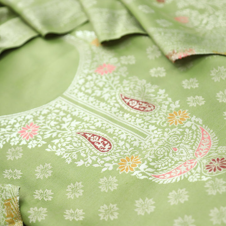 Shantipriya Leaf Green Zari Woven Semi Pashmina Winter Set