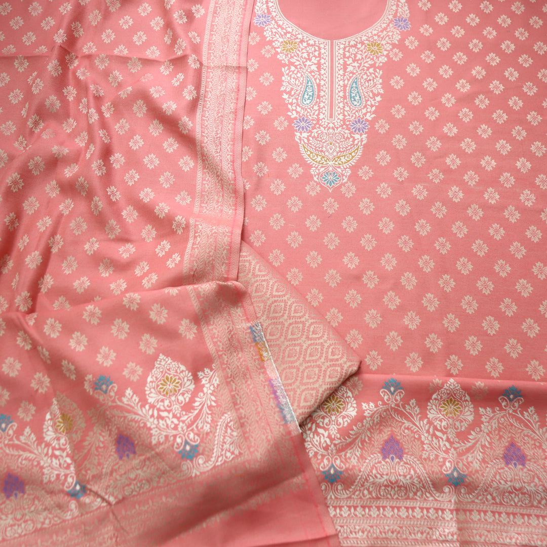 Shantipriya Coral Peach Zari Woven Semi Pashmina Winter Set