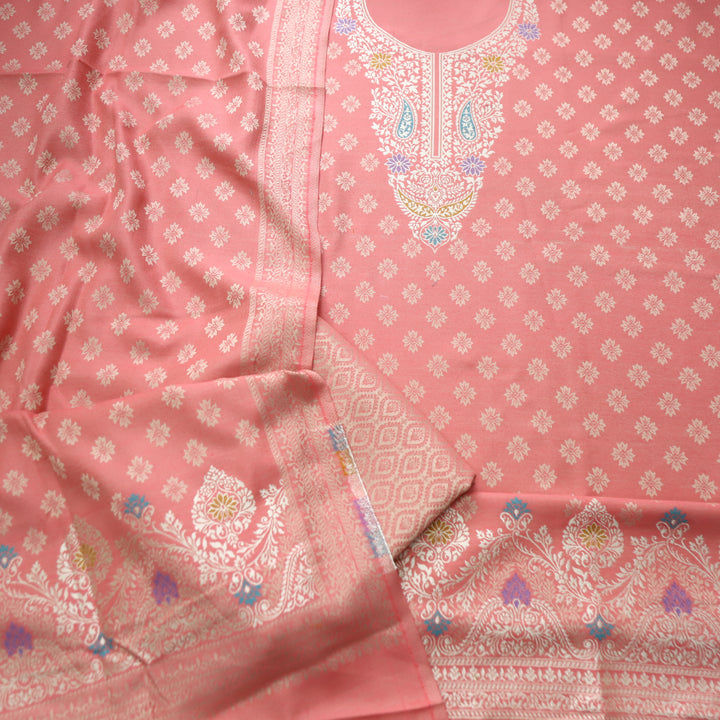 Shantipriya Coral Peach Zari Woven Semi Pashmina Winter Set