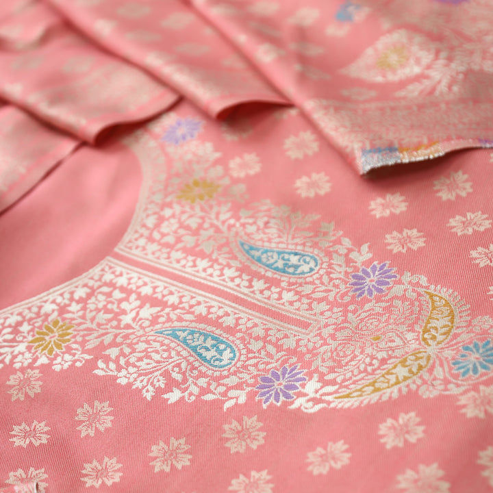 Shantipriya Coral Peach Zari Woven Semi Pashmina Winter Set