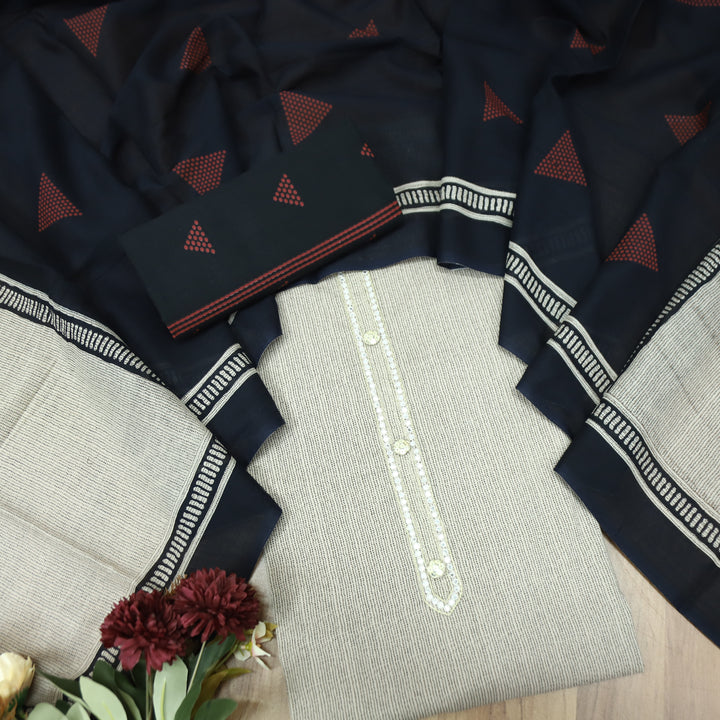 Sunaina Sand Beige with Patra and Button Work Patch Printed Cotton Set