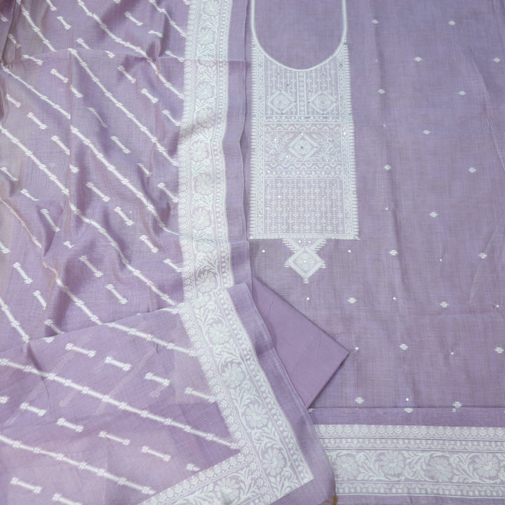 Jamdani Lavish Lilac Patra Neck Work Jamdani Weaved Suit Set