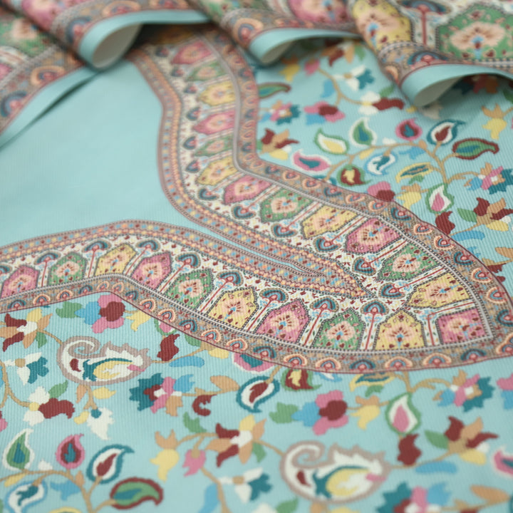Mehbooba Powder Blue Kanni Floral Printed Semi Pashmina Winter Set
