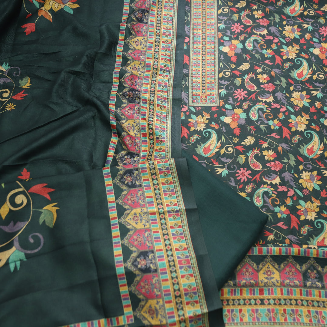 Rashmika Dark Green Kanni Floral Printed Semi Pashmina Winter Set