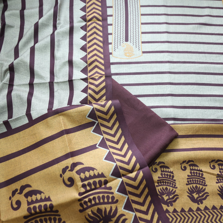Rashi Hazel Grey with Golden Stripe Digital Print Semi Pashmina WInter Set