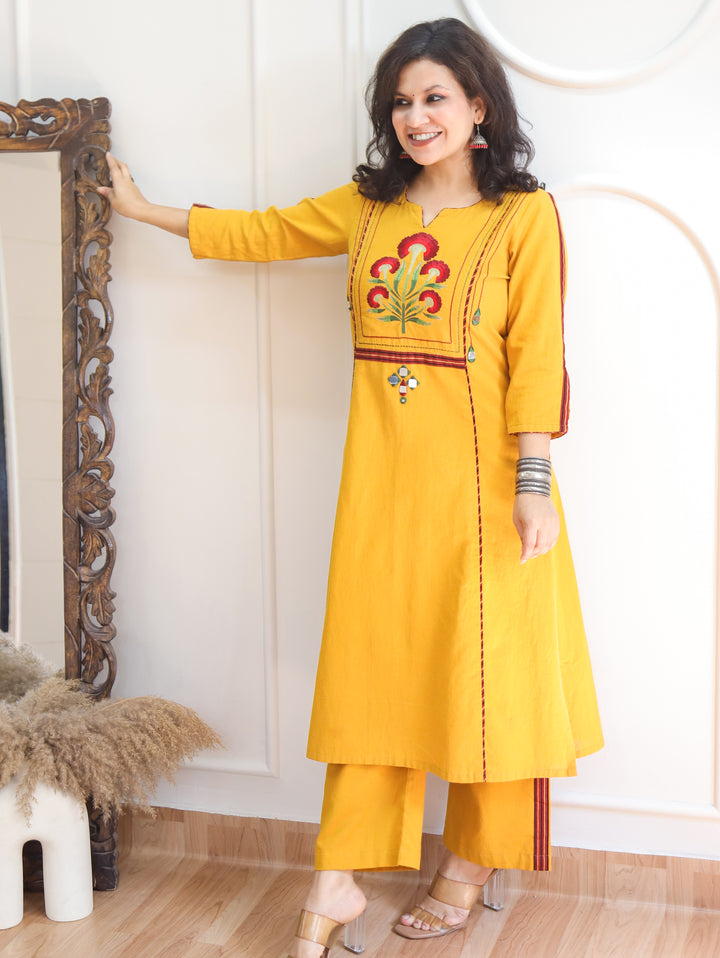 Sapna Sunflower Yellow Embroidered Panel Style 2 Piece Set