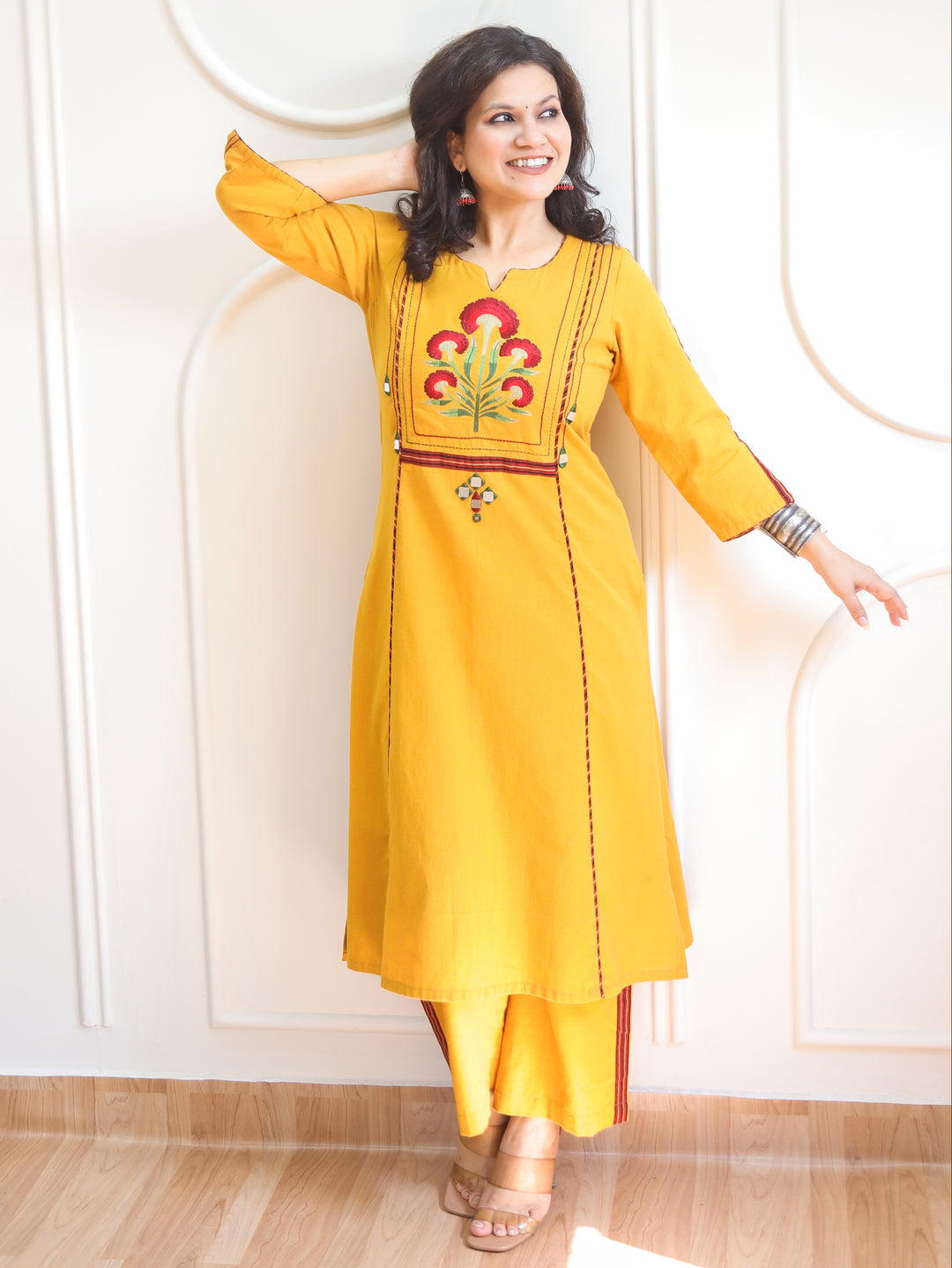 Sapna Sunflower Yellow Embroidered Panel Style 2 Piece Set