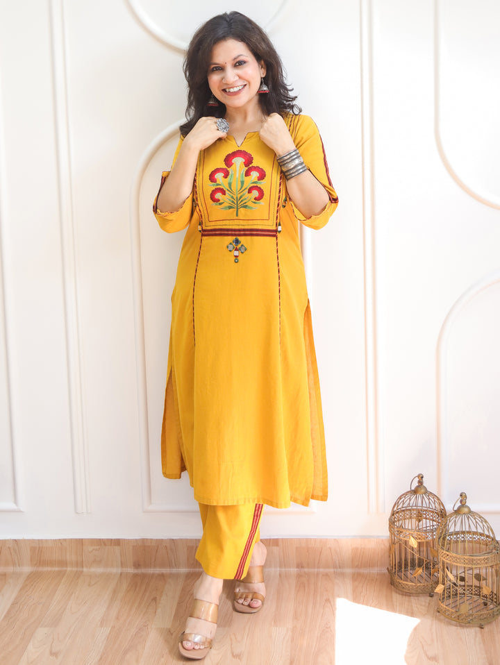 Sapna Sunflower Yellow Embroidered Panel Style 2 Piece Set