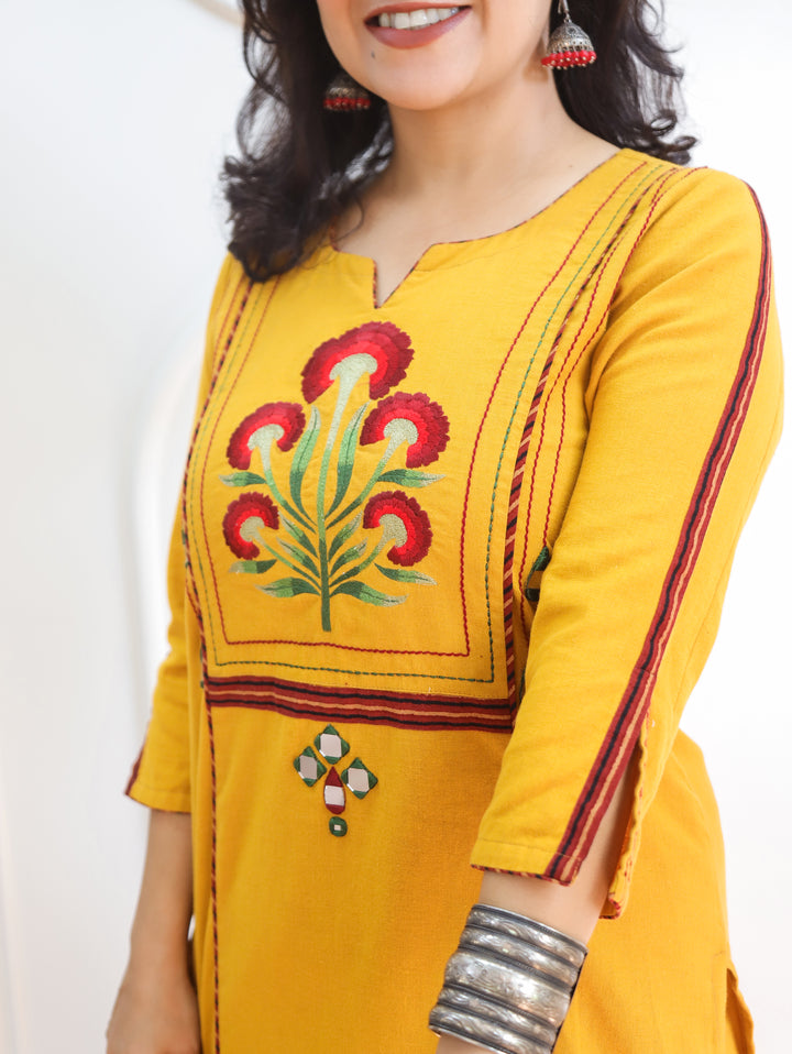 Sapna Sunflower Yellow Embroidered Panel Style 2 Piece Set