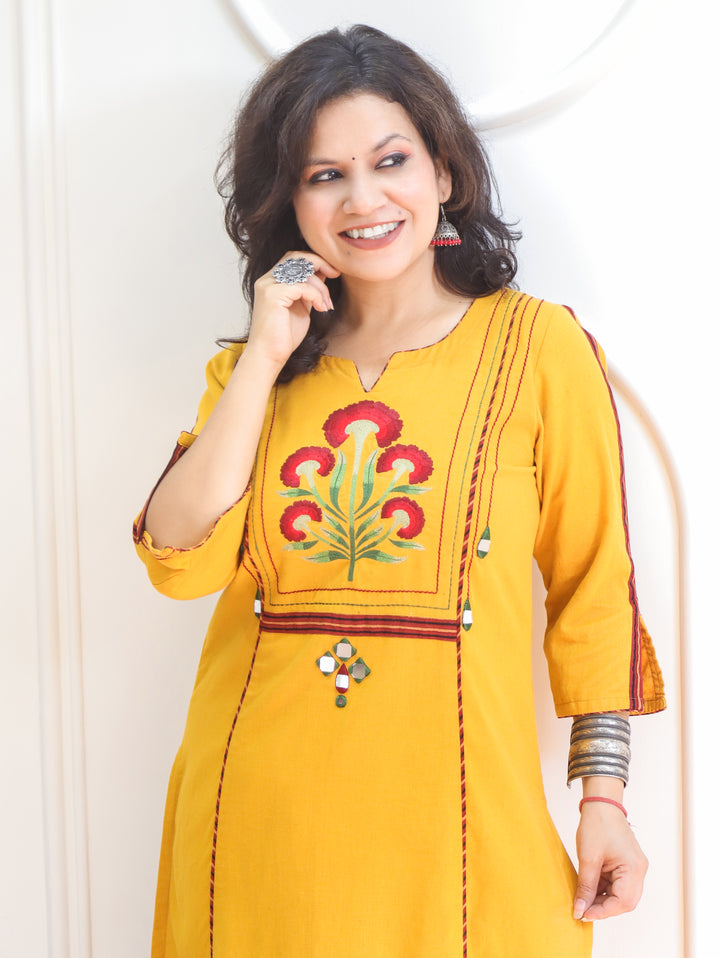 Sapna Sunflower Yellow Embroidered Panel Style 2 Piece Set
