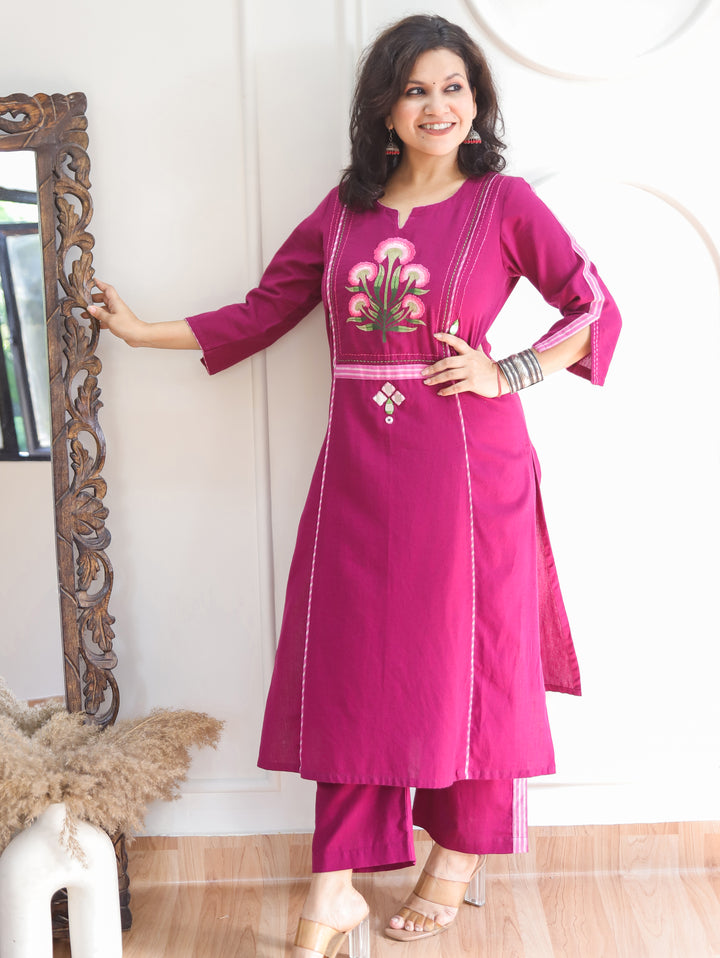 Sapna Violet Purple Embroidered Panel Style 2 Piece Set