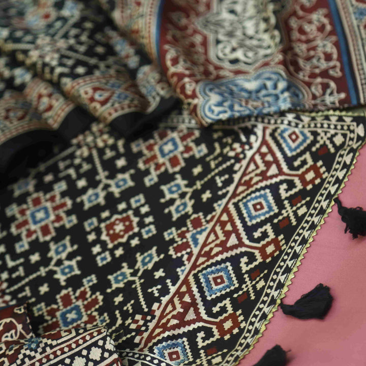 Zulfat Mulberry Pink Glazed Cotton Top and Printed Mashru Dupatta-D1