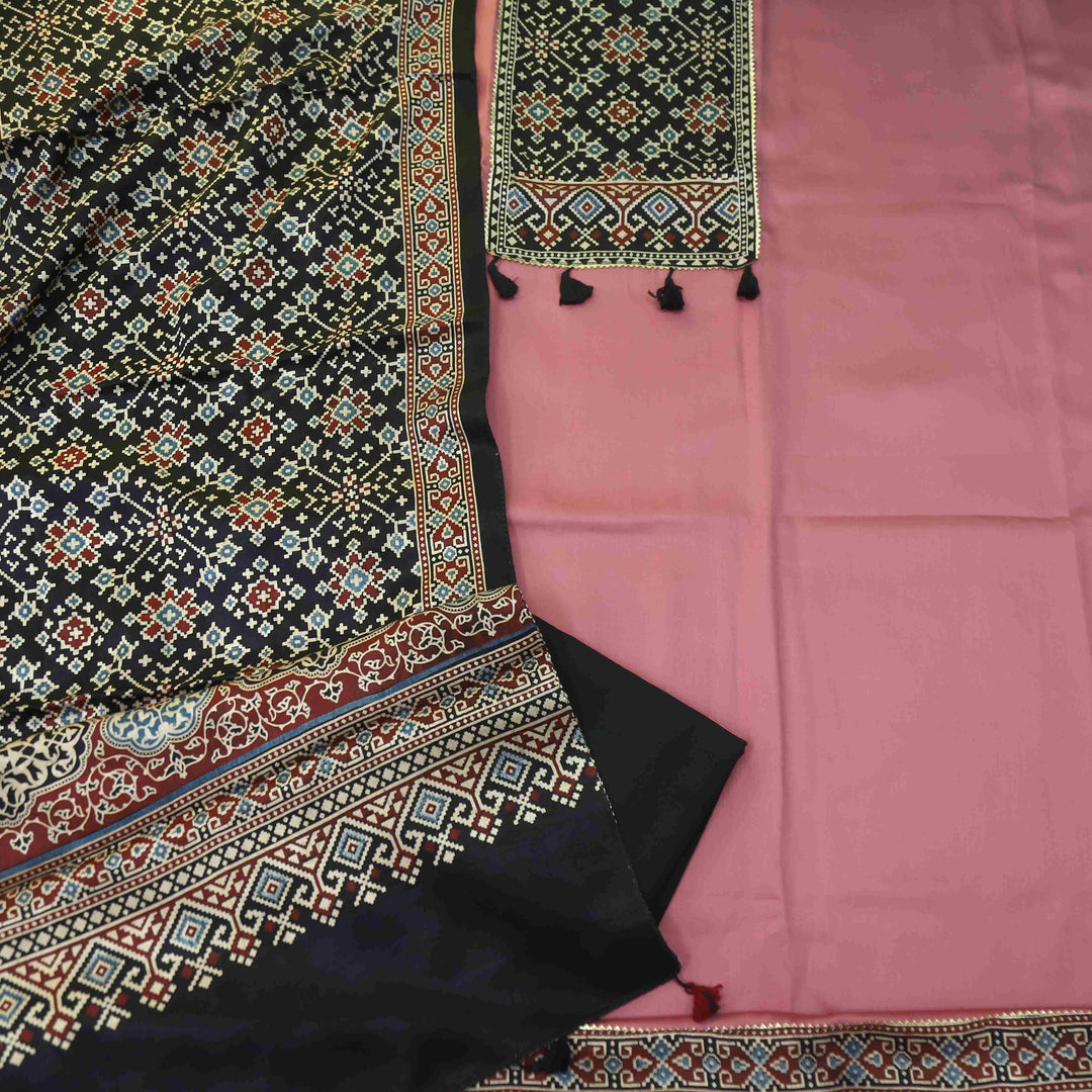 Zulfat Mulberry Pink Glazed Cotton Top and Printed Mashru Dupatta-D1