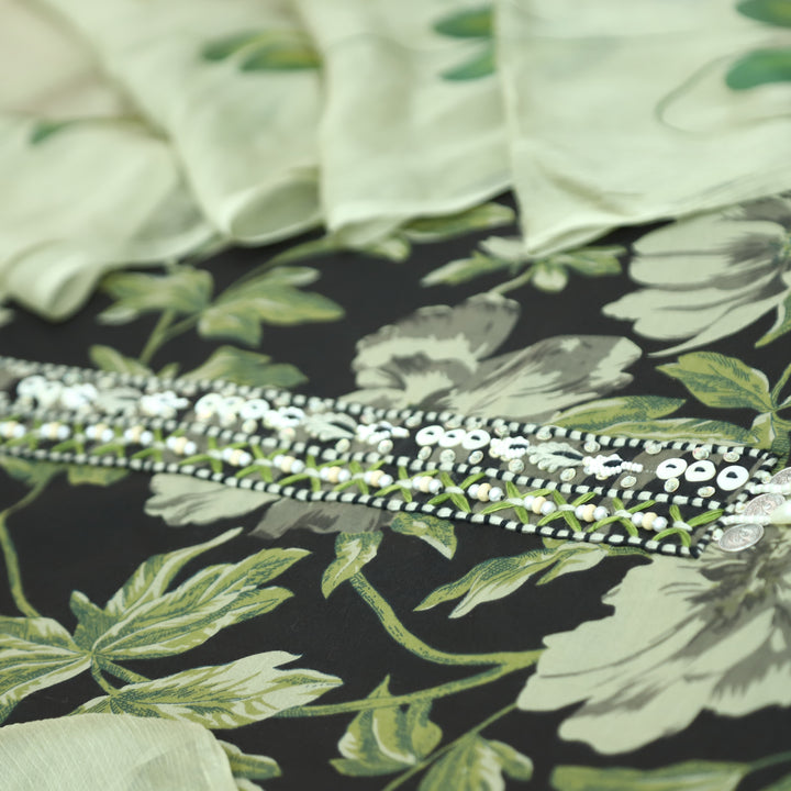 Sunaina Forest Green Moti Work Patch in Floral Printed Cotton Suit Set