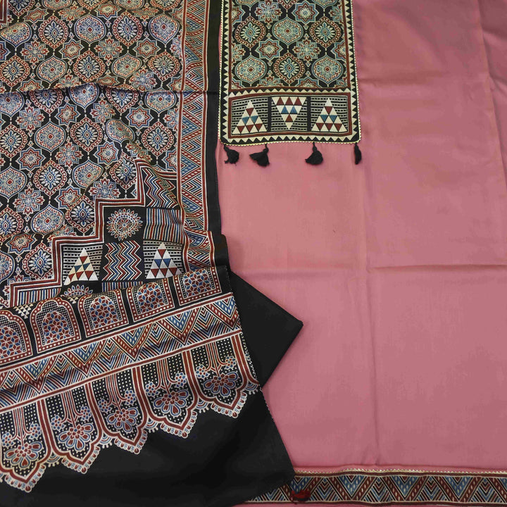 Zulfat Mulberry Pink Glazed Cotton Top and Printed Mashru Dupatta-D2