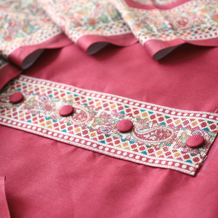 Afsana Magenta with Button Work Digital Printed Hem Semi Pashmina WInter Set