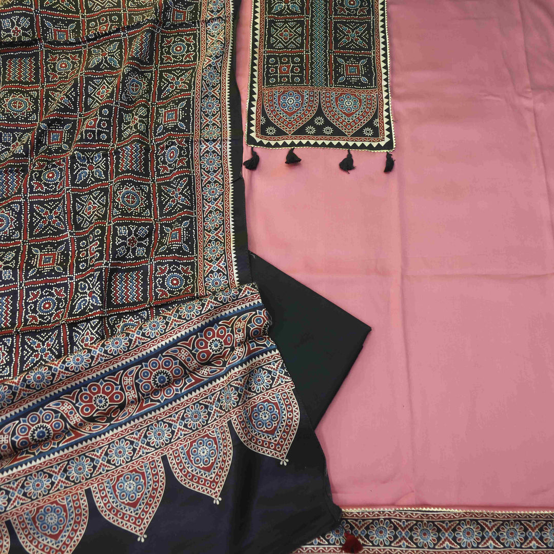 Zulfat Mulberry Pink Glazed Cotton Top and Printed Mashru Dupatta-D3