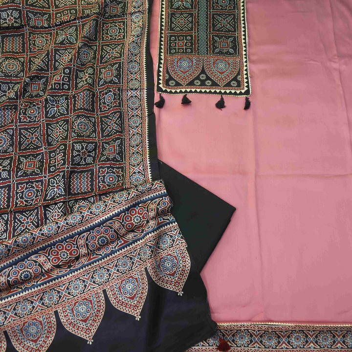 Zulfat Mulberry Pink Glazed Cotton Top and Printed Mashru Dupatta-D3
