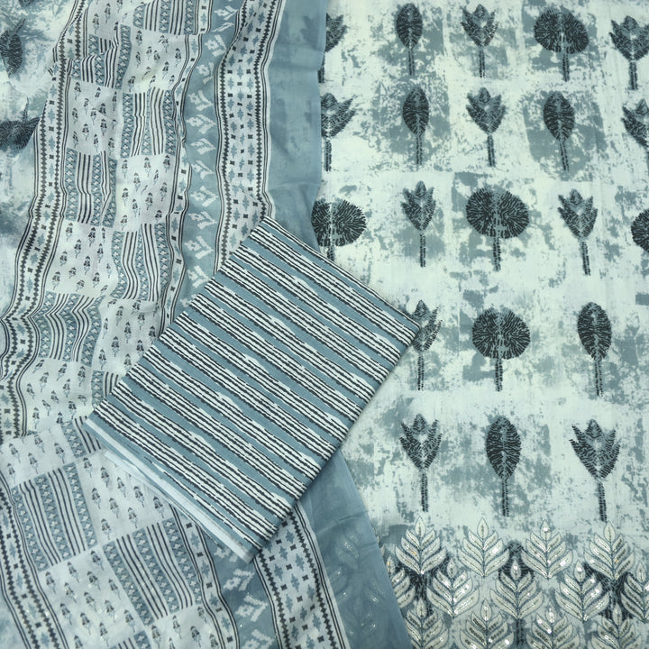 Reshmi Breeze Grey Thread Embroidered Hem Digital Print Cotton Suit Set