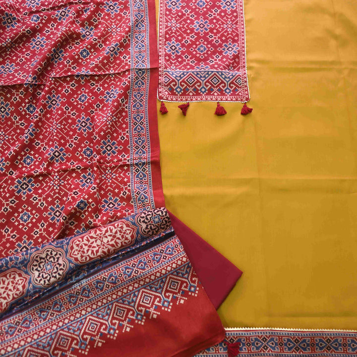 Zulfat Mustard Yellow Glazed Cotton Top and Printed Mashru Dupatta-D1