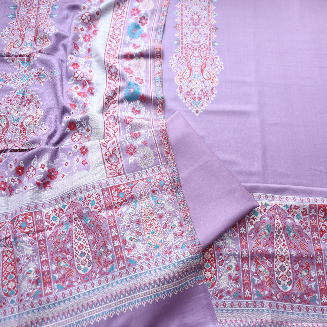 Darshani Lilly Lilac Thread with Zari Neck Work Semi Pashmina Winter Set