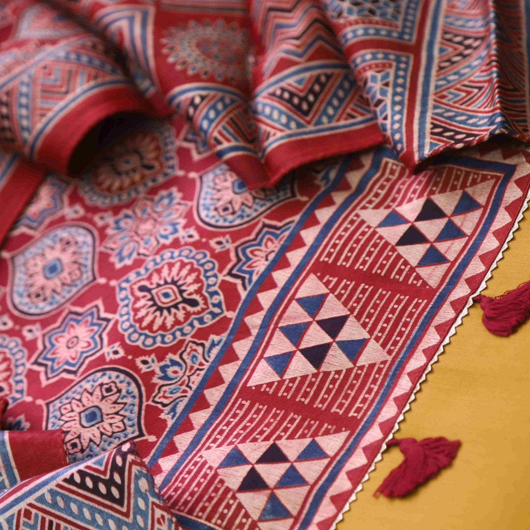 Zulfat Mustard Yellow Glazed Cotton Top and Printed Mashru Dupatta-D2