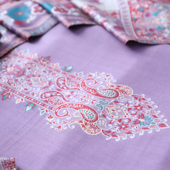 Darshani Lilly Lilac Thread with Zari Neck Work Semi Pashmina Winter Set