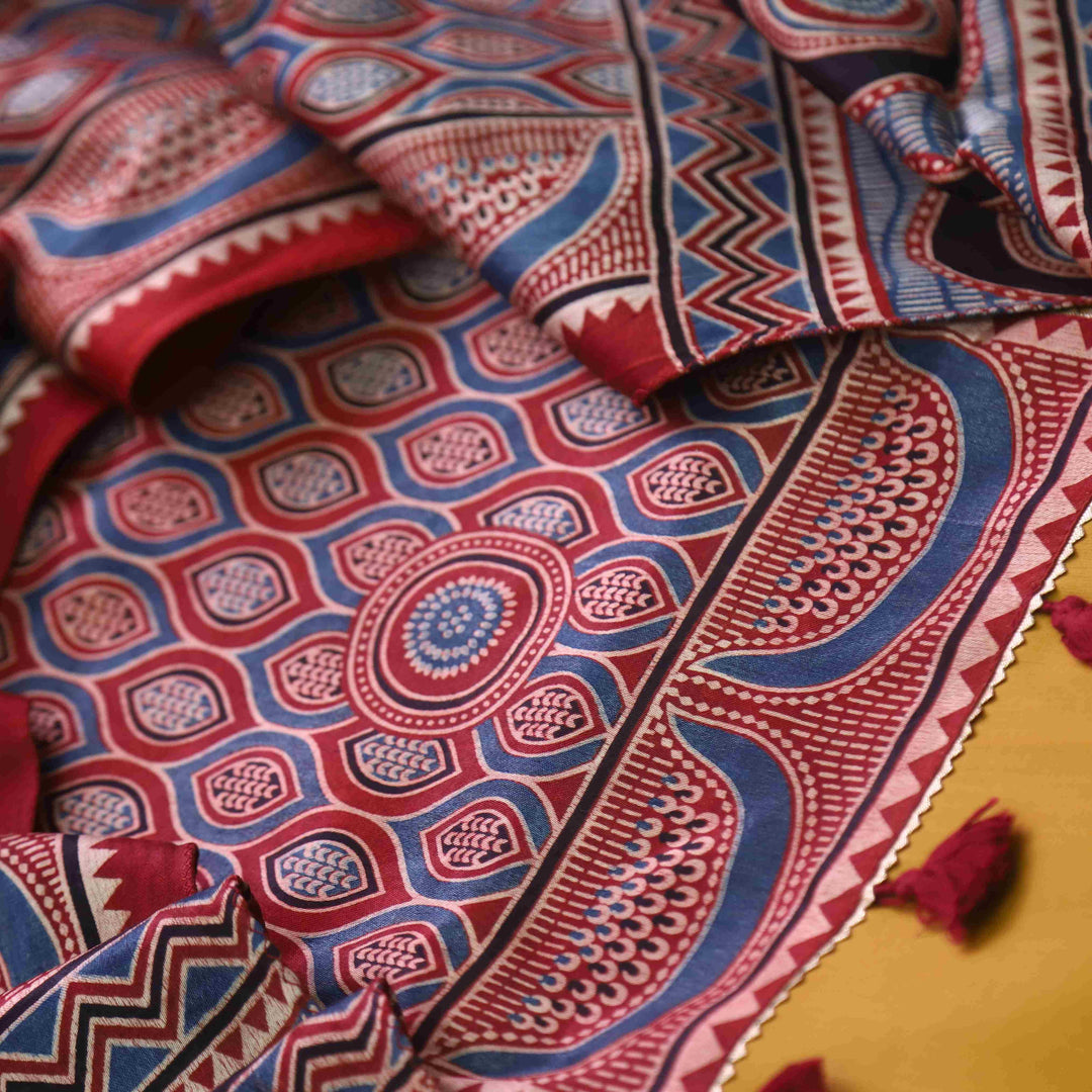 Zulfat Mustard Yellow Glazed Cotton Top and Printed Mashru Dupatta-D4