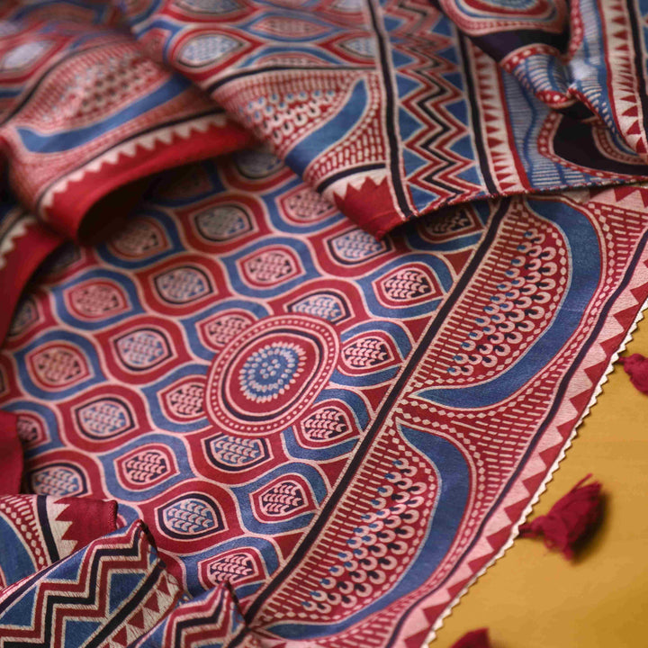 Zulfat Mustard Yellow Glazed Cotton Top and Printed Mashru Dupatta-D4