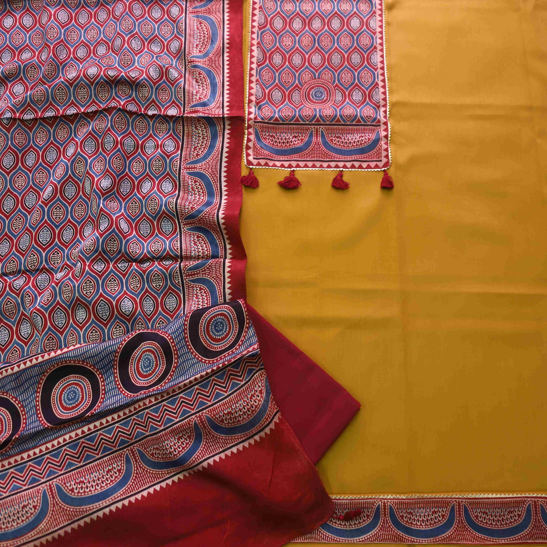 Zulfat Mustard Yellow Glazed Cotton Top and Printed Mashru Dupatta-D4