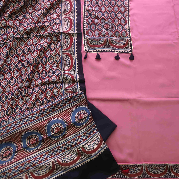 Zulfat Mulberry Pink Glazed Cotton Top and Printed Mashru Dupatta-D4