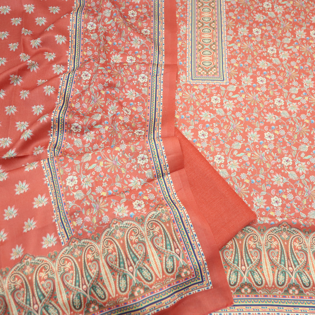 Kashmira Coral Pumpkin Digital Floral Printed Semi Pashmina Winter Set