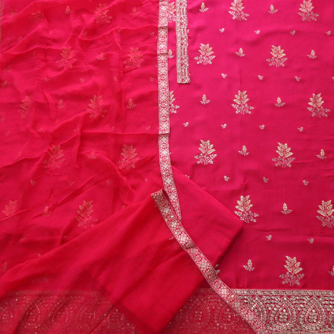 Hassmuk Hot Pink All Over Embellished Work Dola Silk Suit Set