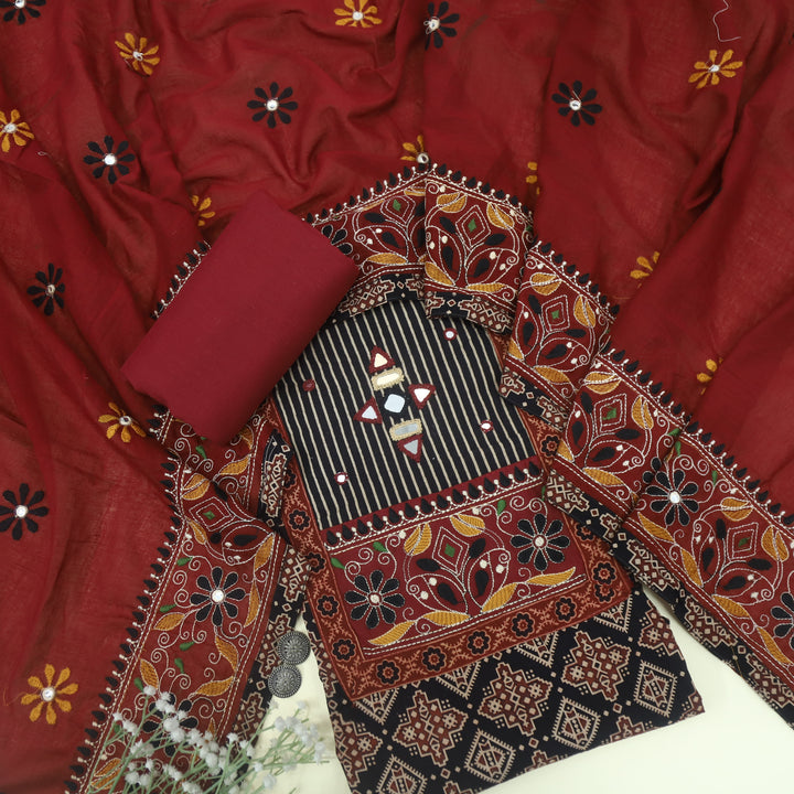 Khairiyat Onyx Black Kutch Cotton Top with Printed Dupatta