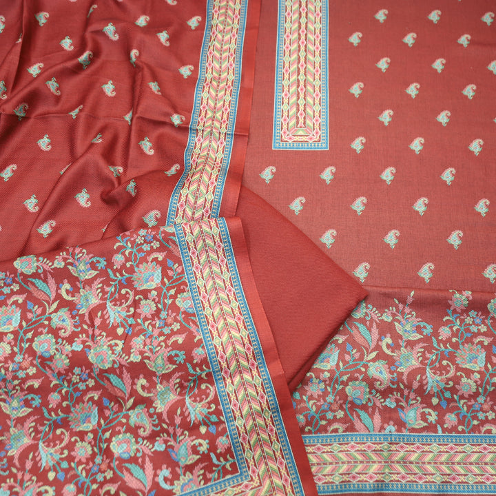 Vedika Burnt Rust Digital Kanni Printed Semi Pashmina Winter Set