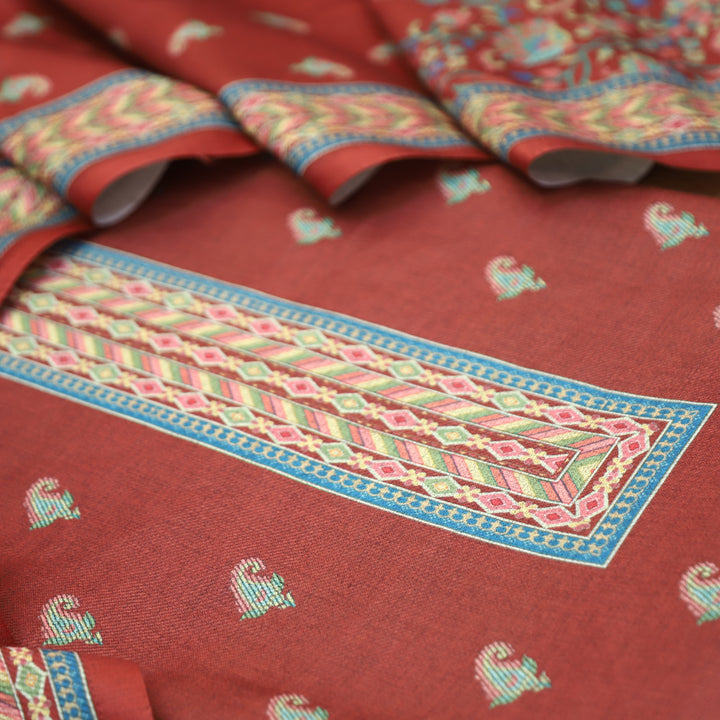 Vedika Burnt Rust Digital Kanni Printed Semi Pashmina Winter Set